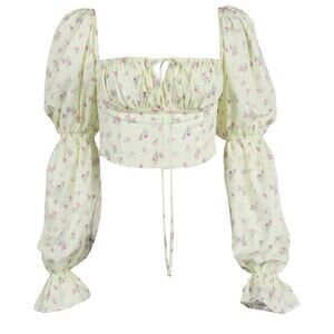 Milk and Honey Y2K Cottagecore Floral Puff Sleeve sweetheart neck boho L/XL